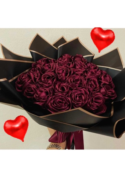 1o Lu Solmayan Gül Buketi Bordo