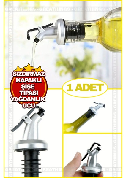 Siyah kapaklı sızdırmaz şişe tıpası ve yağdanlık ucu, pratik kullanım
