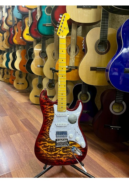 Desenli Sunburst 2 Sıngle 1 Humbucker Elektro Gitar-Kılıf Kablo Pena Dahil