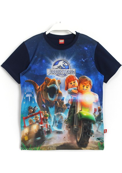 Dinazorlu Lego Jurassic World Oyun 3D Baskılı Kısa Kollu Yazlık Erkek Çocuk Tişört Lacivert 001-0002049