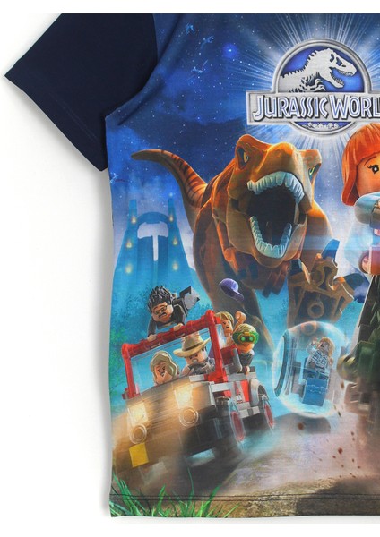 Dinazorlu Lego Jurassic World Oyun 3D Baskılı Kısa Kollu Yazlık Erkek Çocuk Tişört Lacivert 001-0002049