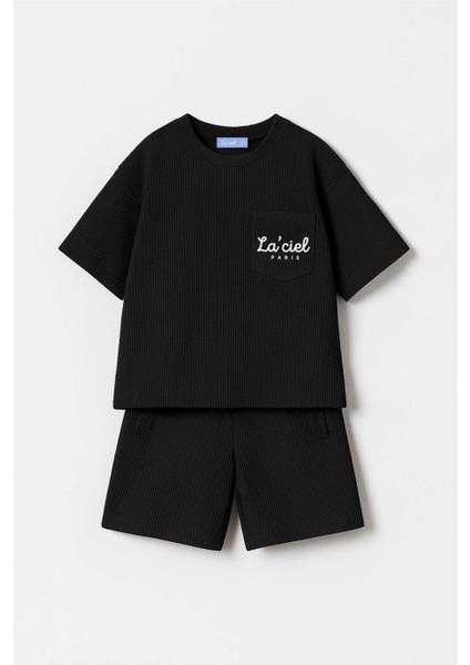 Erkek Çocuk La'ciel Paris Gofre Alt-Üst Takım Siyah