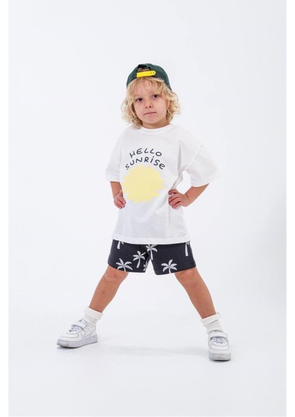 Unisex Model Hello Sunrise Yazılı Alt-Üst Takım Beyaz