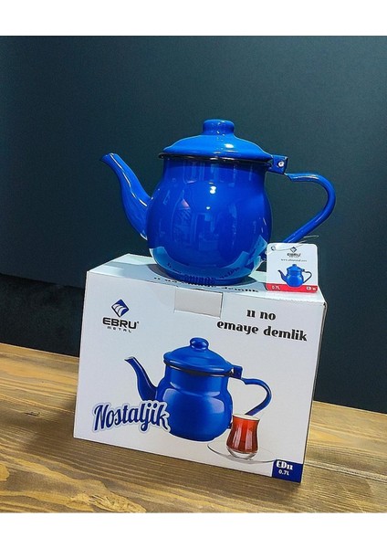 Ebru desenli, 0.7 L emaye demlik, şık ve nostaljik tasarım, 700 ml, TR menşei modelleri