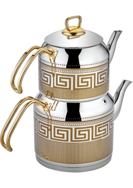 Şeffaf plastik dekorlu, şık ve dayanıklı çaydanlık, modern tasarım, 2,05 L, altın renk