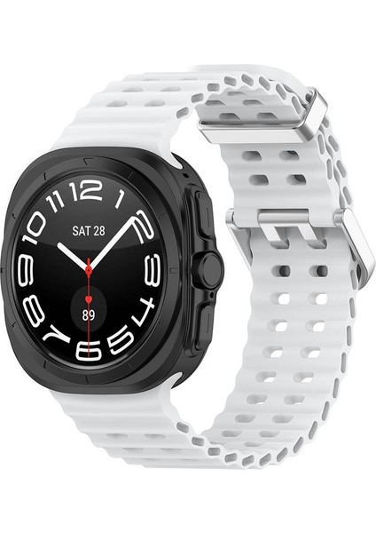 Samsung Galaxy Watch Ultra 47MM KRD-118 Tırtıklı Tasarım Silikon Kordon-Beyaz
