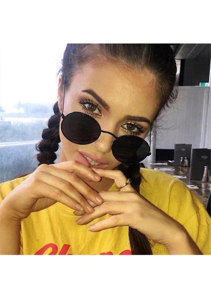 Summer Unisex Siyah Yuvarlak Oval Camlı Güneş Gözlüğü Risusone1 fırsatları