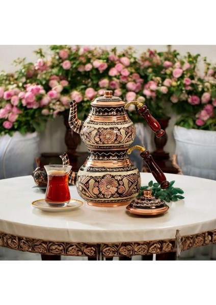 Bakır Çaydanlık Bakır Mavi Çaydanlık Bakır Demlik Mavi Bakır Demlik İşlemeli Demlik