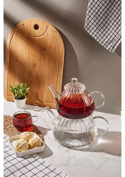 Şeffaf cam çaydanlık ve demlik seti, 1500ml suluk, 600ml demlik, dayanıklı ve şık