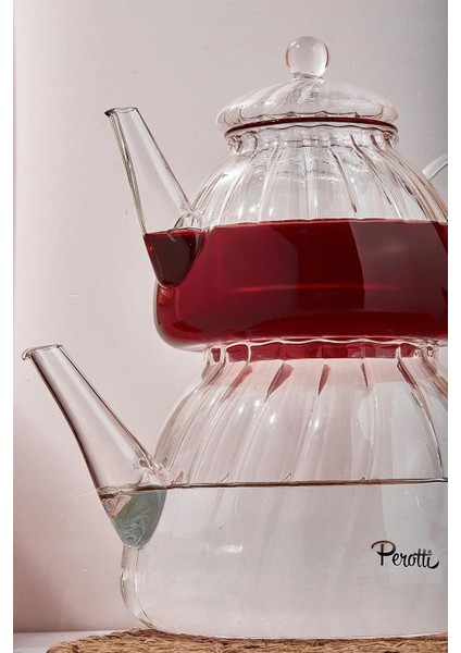 Şeffaf cam çaydanlık ve demlik seti, 1500ml suluk, 600ml demlik, dayanıklı ve şık