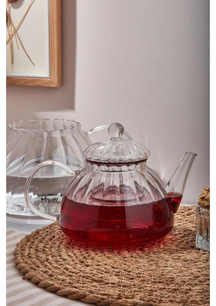 Şeffaf cam çaydanlık ve demlik seti, 1500ml suluk, 600ml demlik, dayanıklı ve şık
