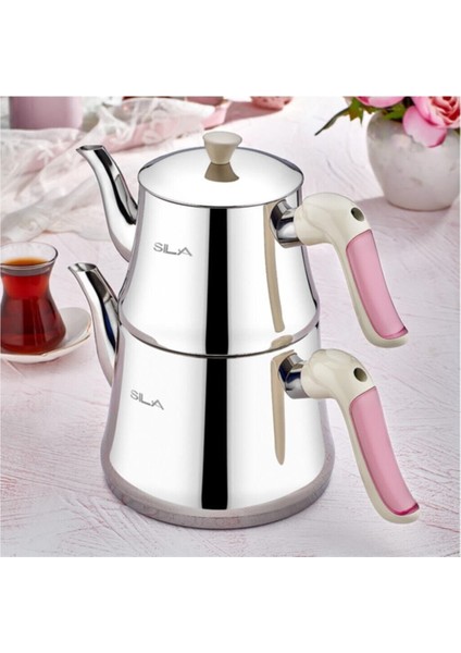 Şık ve dayanıklı sade çaydanlık, 1,35 L, çelik, beyaz renk, No:2