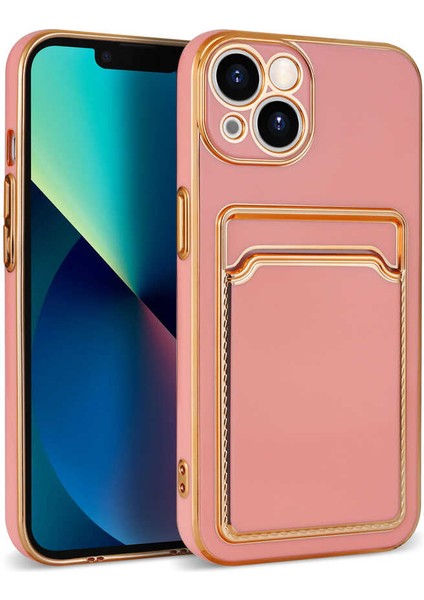 Apple iPhone 13 Kılıf Tuva Bark Kartlıklı Kapak-Rose Gold