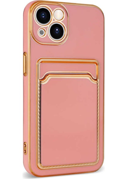 Apple iPhone 13 Kılıf Tuva Bark Kartlıklı Kapak-Rose Gold