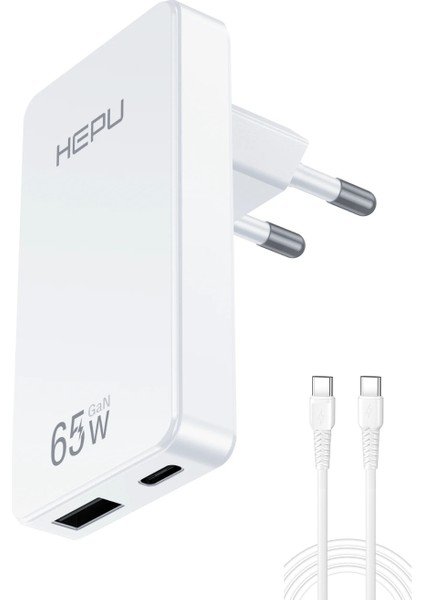 Yeni Nesil 65W Gan 1 x Typ-C Pd 1 x USB Qc Şarj Adaptörü Hepu HP-C36