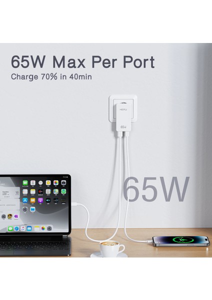 Yeni Nesil 65W Gan 1 x Typ-C Pd 1 x USB Qc Şarj Adaptörü Hepu HP-C36
