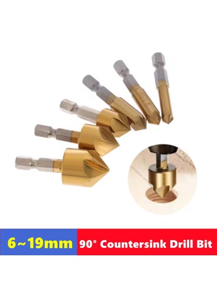 6 Parça Havşa Matkap Ucu Seti 6MM-19MM 90 Derece