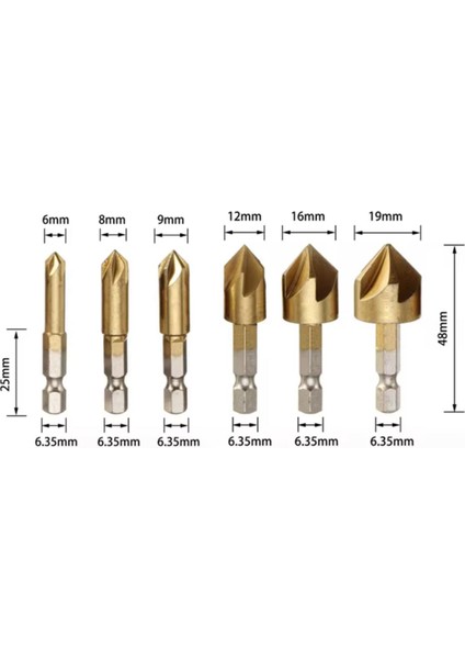 6 Parça Havşa Matkap Ucu Seti 6MM-19MM 90 Derece