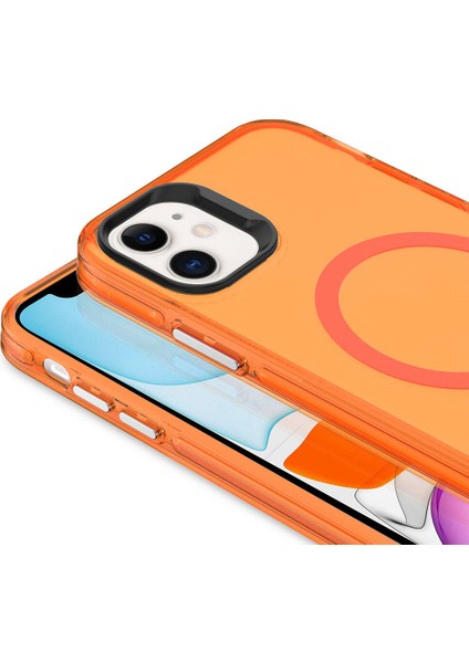 Apple iPhone 11 Kılıf Tuva Magsafe Şarj Özellikli Buzlu Transparan C-Pro Sert Kapak-Turuncu modelleri