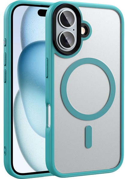 Apple iPhone 16 Plus Kılıf Mat Arka Yüzey Wireless Şarj Özellikli Tuva Flet Magsafe Kapak-Yeşil