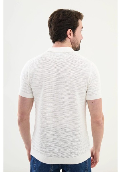 Desenli Slim Fit Fermuarlı Polo Yaka Erkek Triko T-Shirt 11536 fiyatları