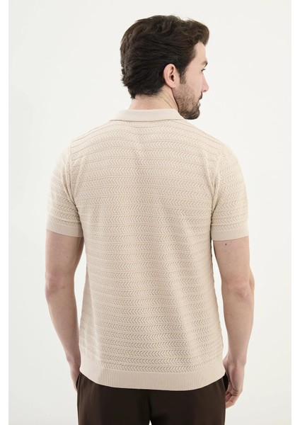 Desenli Slim Fit Fermuarlı Polo Yaka Erkek Triko T-Shirt 11536 modelleri