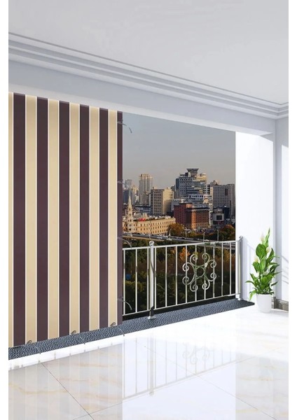 Kalın Düğmeli Kornişli Bağcıklı 1. Sınıf Balkon Perdesi Isı-Işık Geçirmez Kahve-Krem