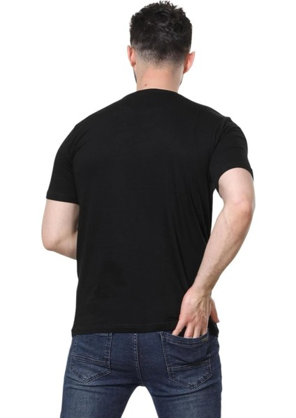 Slim Fit Bisiklet Yaka Siyah Basic Düz Kısa Kollu Tişört