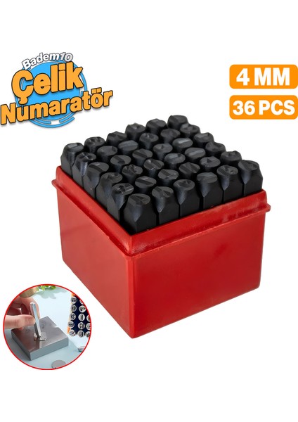 Çelik 4 mm Numaratör 36 Parça Harf Rakam Uç Seti Damgalama Takımı Metal Kazıma