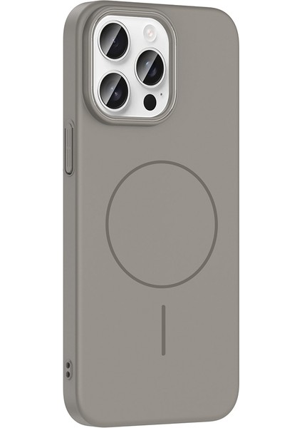 Apple iPhone 14 Pro Max Kılıf Magsafe Şarj Özellikli Tuva Ruby Silikon Kapak - Gri