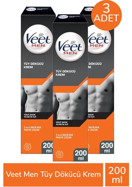 Men Tüy Dökücü Krem 200 ml 3 Adet