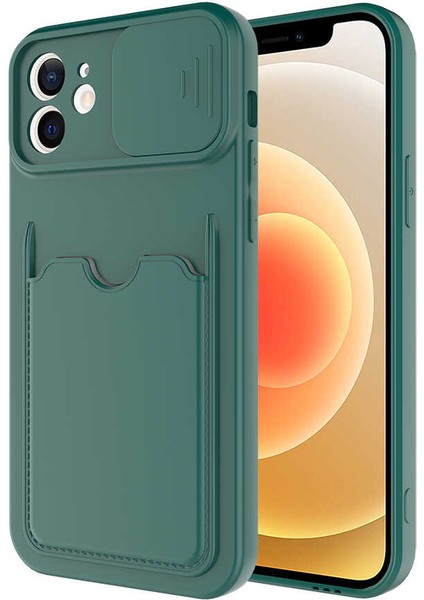 Apple iPhone 12 Kılıf ​uzrm Kartix Kapak-Koyu Yeşil