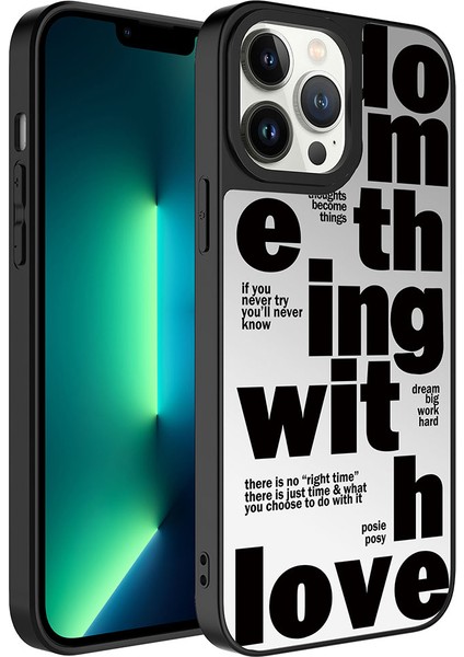 Apple iPhone 13 Pro Max Kılıf Aynalı Desenli Kamera Korumalı Parlak Uzrm Mirror Kapak-Love