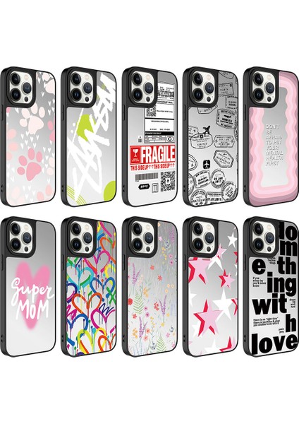 Apple iPhone 13 Pro Max Kılıf Aynalı Desenli Kamera Korumalı Parlak Uzrm Mirror Kapak-Love
