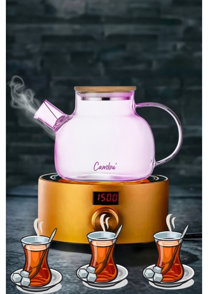 Cambu LilamorBambu Zarafeti, Isıya Dayanıklı 1100 ml Süzgeçli Cam Demlik Bitki Çayları ,borosilika