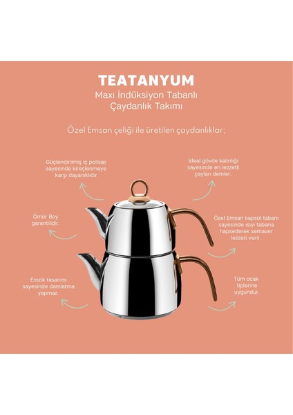 Indüksiyon Tabanlı 1.2-2.5L Maxi Çaydanlık Takımı Şık ve Dayanıklı Çelik Gümüş