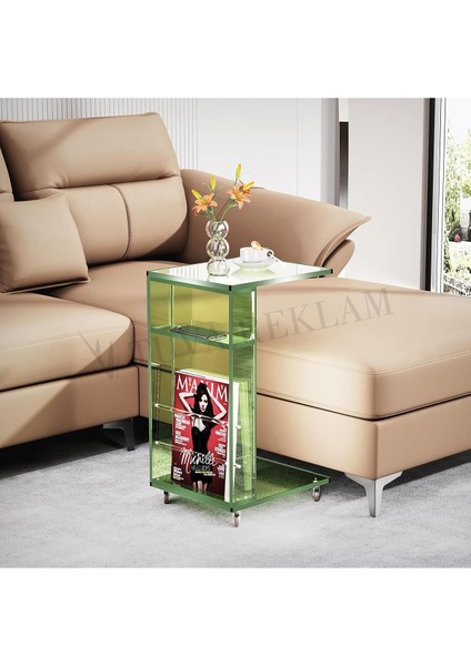 Şeffaf Akrilik Pleksi Yeni Nesil Modern Tekerlekli C Sehpa ( Çoklu Renk Seçenekli )