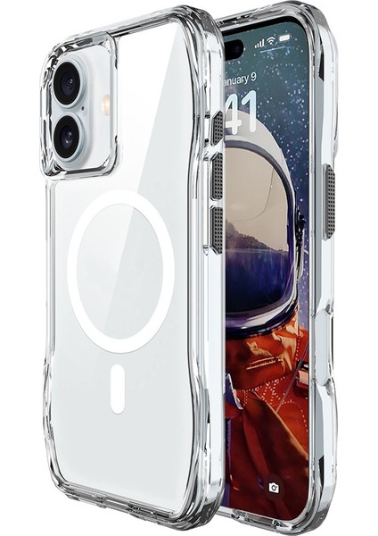 Apple iPhone 16 Kılıf Magsafe Şarj Özellikli Airbagli Şeffaf Uzrm Incek Kapak-Şeffaf