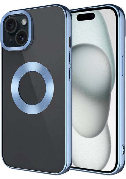 Apple iPhone 15 Plus Kılıf Tek Kamera Çerçeveli Logo Gösteren Tuva Omega Kapak-Sierra Mavi