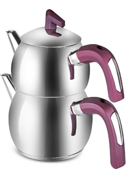 Mini mor renkli indüksiyon tabanlı paslanmaz çeydanlık seti, şık ve kullanışlıdır. fiyatları