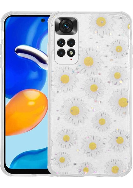 Xiaomi Redmi Note 11S Global Kılıf Simli Desenli Kamera Korumalı Parlak Tuva Popy Kapak-Papatya