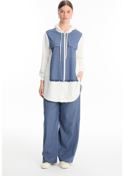 Kapüşonlu Fermuarlı Denim Ikili Takım TK-1520