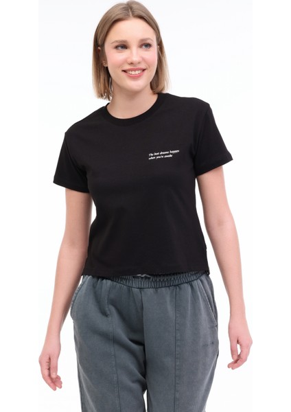 WL ANNA 11 5FX Siyah Kadın Kısa Kol T-Shirt