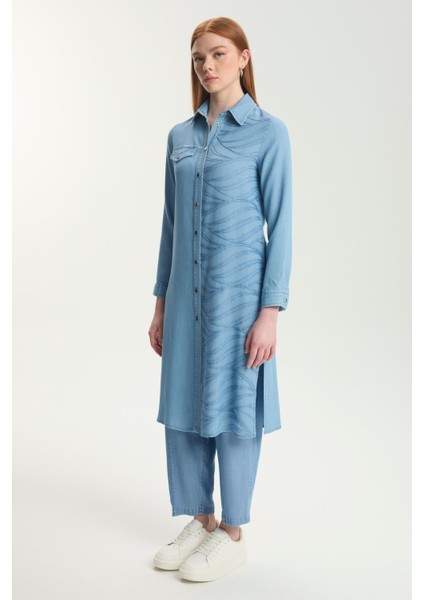 Desenli Uzun Denim Tunik 1556 modelleri