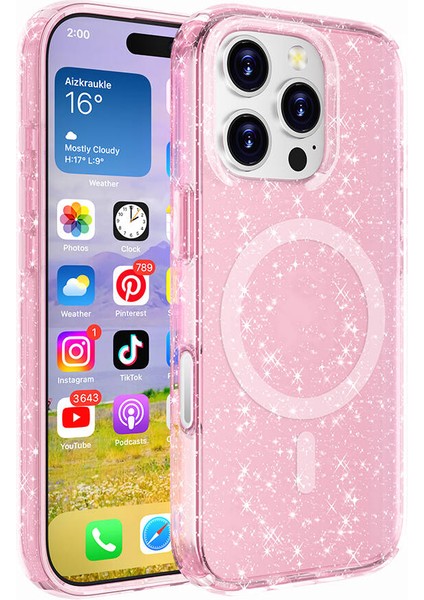 Apple iPhone 16 Pro Max Kılıf Magsafe Şarj Özellikli Parlayan Simli Saydam Renkli Tuva Allstar Kapak