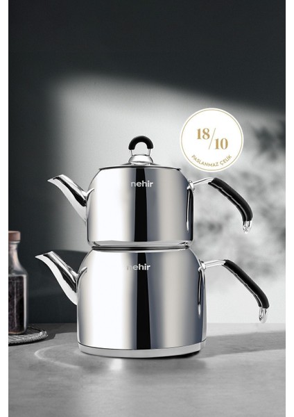 Paslanmaz çelik maxi çaydanlık takımı, şık ve dayanıklı 4,1 L set