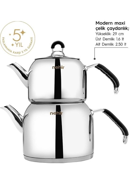 Paslanmaz çelik maxi çaydanlık takımı, şık ve dayanıklı 4,1 L set modelleri