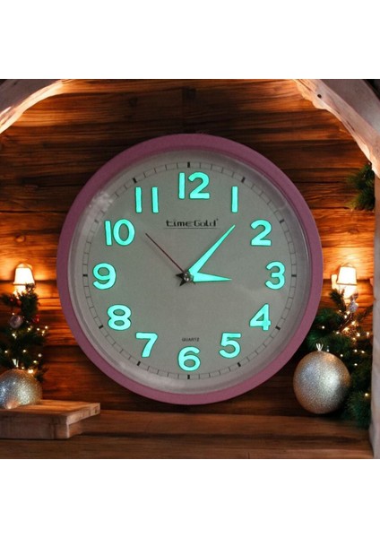 Fosforlu 3D Kabartma Rakam Kız Çocuk Odası Mini Küçük Duvar Saati Çap 22 cm Pembe