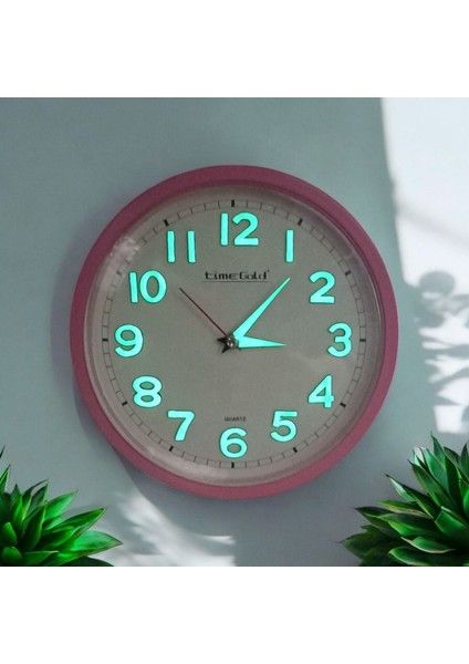 Fosforlu 3D Kabartma Rakam Kız Çocuk Odası Mini Küçük Duvar Saati Çap 22 cm Pembe