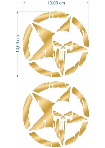 Army Yıldız Kuru Kafa Sticker 13 x 13 cm 2'li
